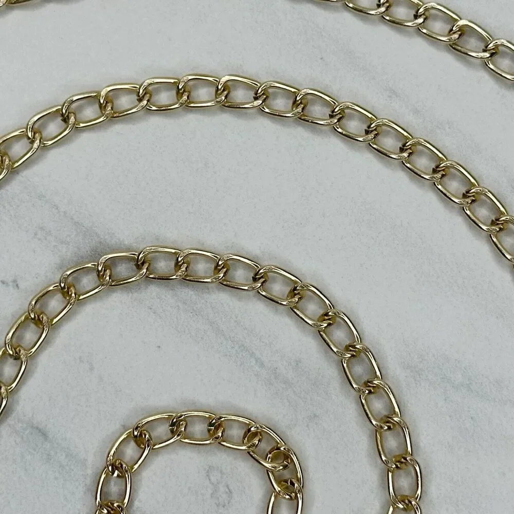 Gold Tone Skinny Chain Link Belt with Bar Details Y2K Festival ✨